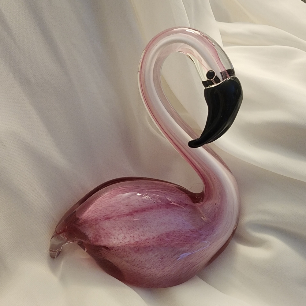 Pink Glass Flamingo Sculpture Tropical Decor Animal Art